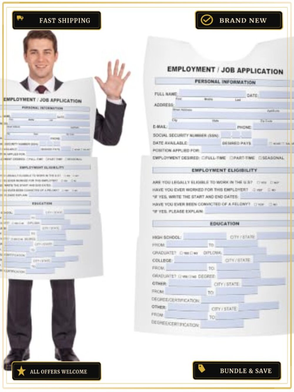 Felt Job Application Form Costume Adult Halloween Novelty Outfit